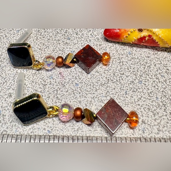 Elegant Black and Brown Dangle earrings/Red  jasper - Picture 2 of 8